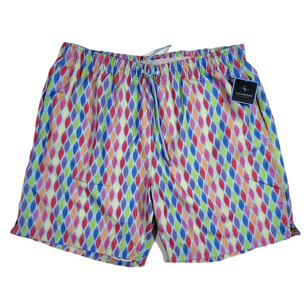 TailorByrd Abstract Patterned Swim Shorts Mens 2XL Blue Red NEW